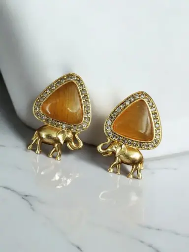 Contemporary Gold-Plated Elephant Stud Earrings