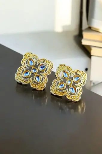 Indian Look Gold Plated Studs | Square Shape Earrings | Best Contemporary Earrings