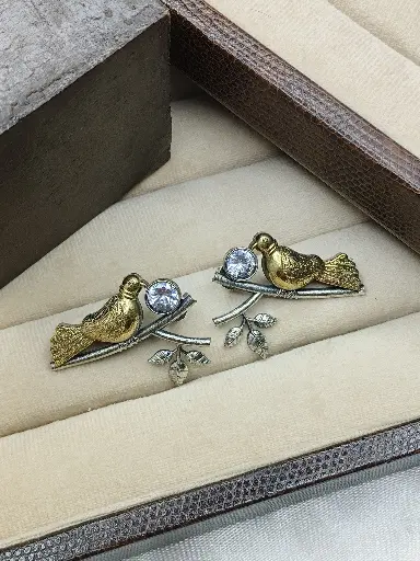 Golden Bird’s Chirping Stud Earrings - White